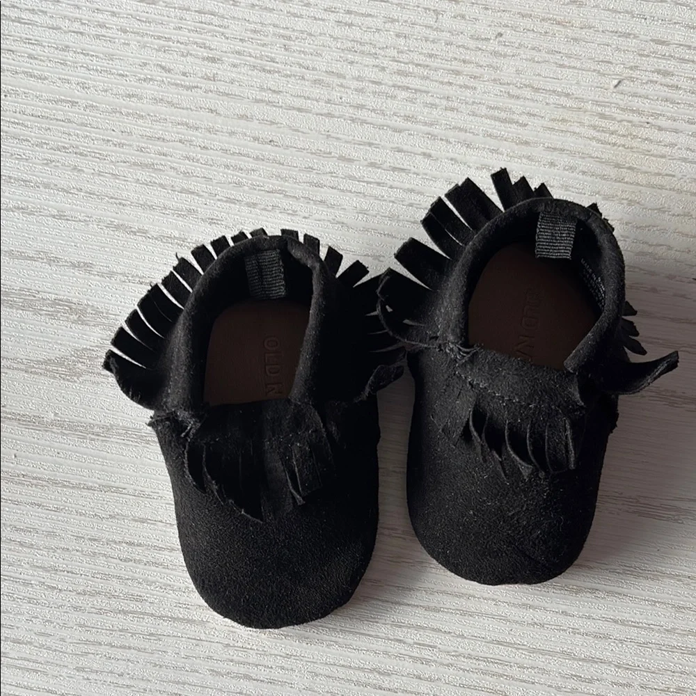 Black Suede Fringe Moccasins